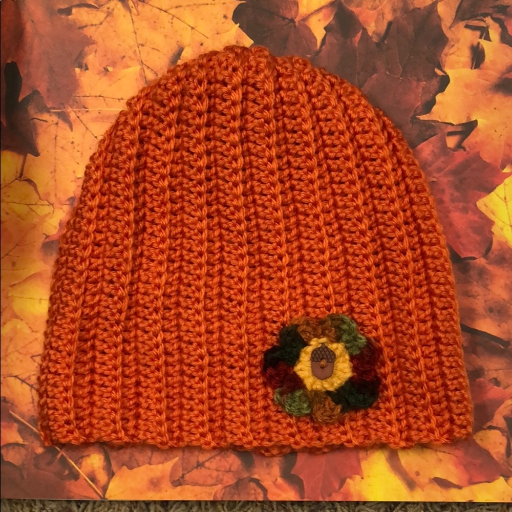 Fall beanie hat acorn button harvest colors new hand crochet by me.